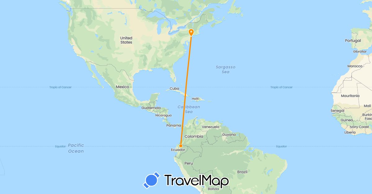 TravelMap itinerary: hitchhiking in Ecuador, United States (North America, South America)